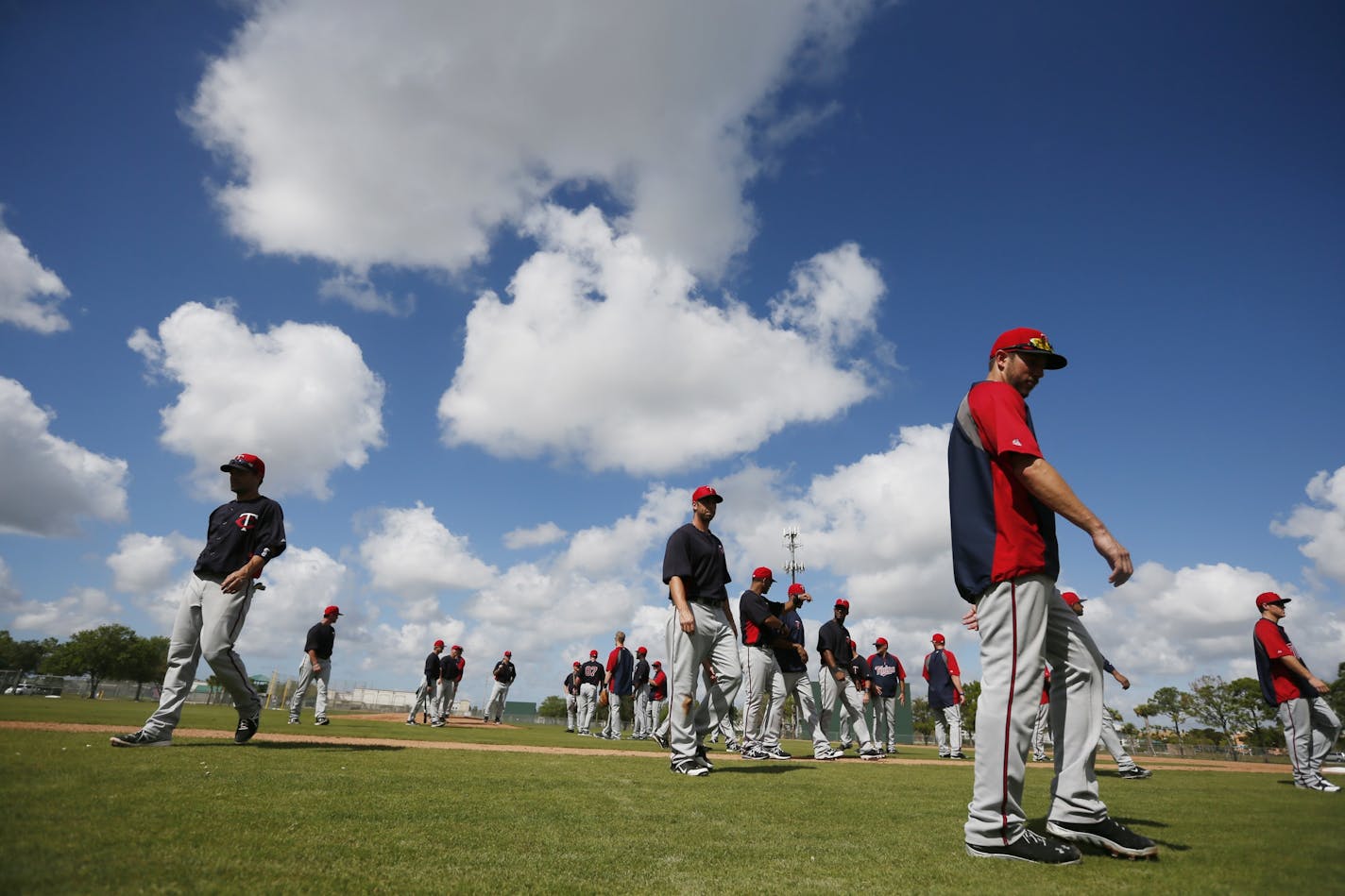 Twins walked of the field after practice Friday Feb.22, 2013 at Lee County Sports Complex in Fort Myers, FL.