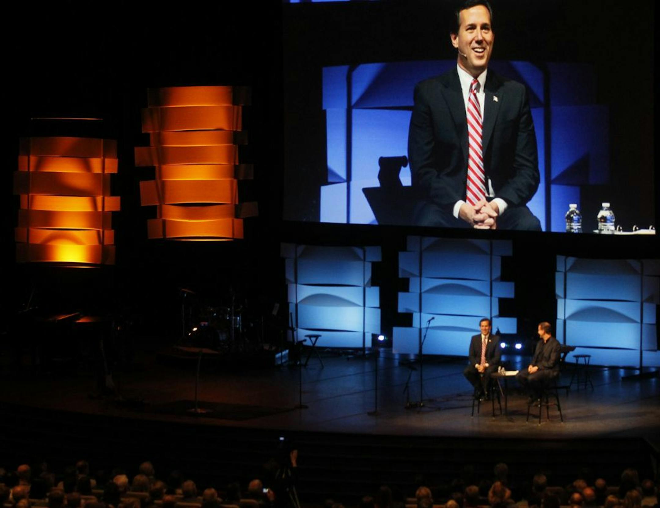 In Eden Prairie at Grace Church, Republican presidential candidate Rick Santorum chatted and prayed with Pastor Troy Dobbs. Senator Santorum addressed the media scrutiny his family has endured including the time he brought home his stillborn baby for a home funeral.