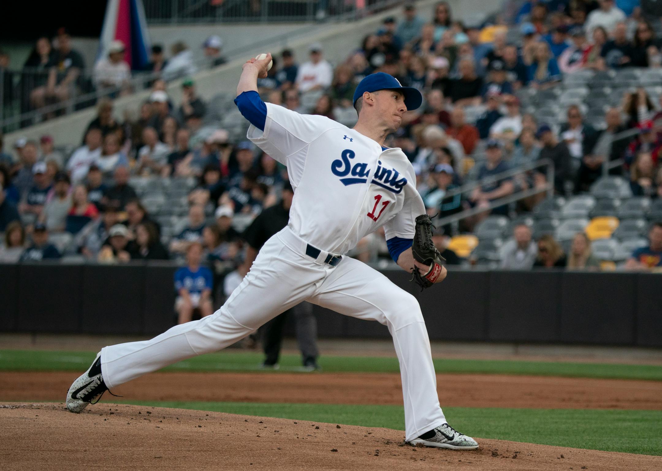 Saints pitcher Eddie Medina delivered during the St. Paul Saints home opener at CHS Field on May 16
