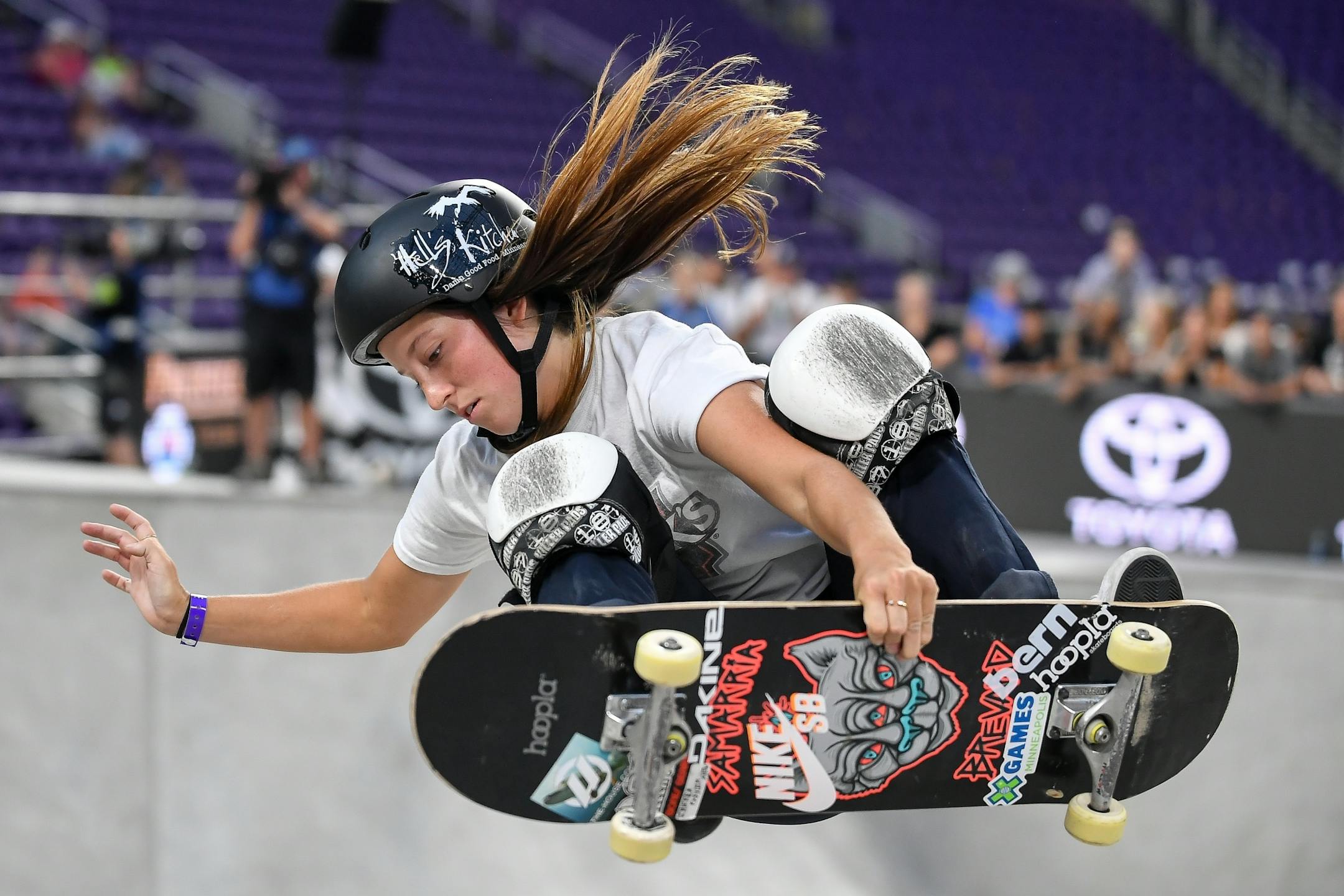 Nicole Hause launched out of the quarter pipe as she competed in the X Games women's park competition Saturday night.