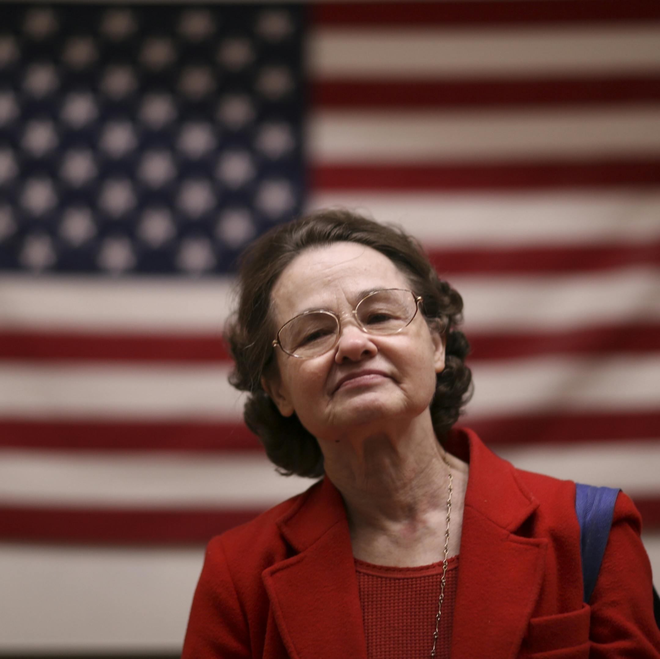 Karen Oja, 69, of Burnsville before attending her precinct caucus Tuesday night. She is supporting Sen. Ted Cruz. "I want someone who feels strongly about the Constitution. If you want to stick it to the establishment, then he's a good choice," she said. "Constitutionality" is her most important issue. "He has the values that I like," she added. It was important for her to attend her caucus, she said, "I think that he needs a lot of help."