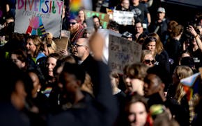 A Youth for Unity rally and march before an Anoka-Hennepin school board meeting on Monday, April 22, 2024, in Anoka, Minn.