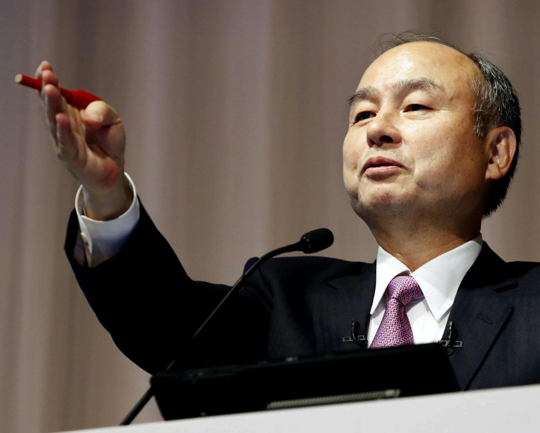 FILE - In this Nov. 6, 2019, file photo, SoftBank founder and Chief Executive Officer Masayoshi Son speaks during a news conference in Tokyo. Japan's SoftBank is offering to invest $30 billion to $40 billion in the development of a new Indonesian capital, an official said Friday, Jan. 17, 2020. (Kyodo News via AP, File) ORG XMIT: TKMY104