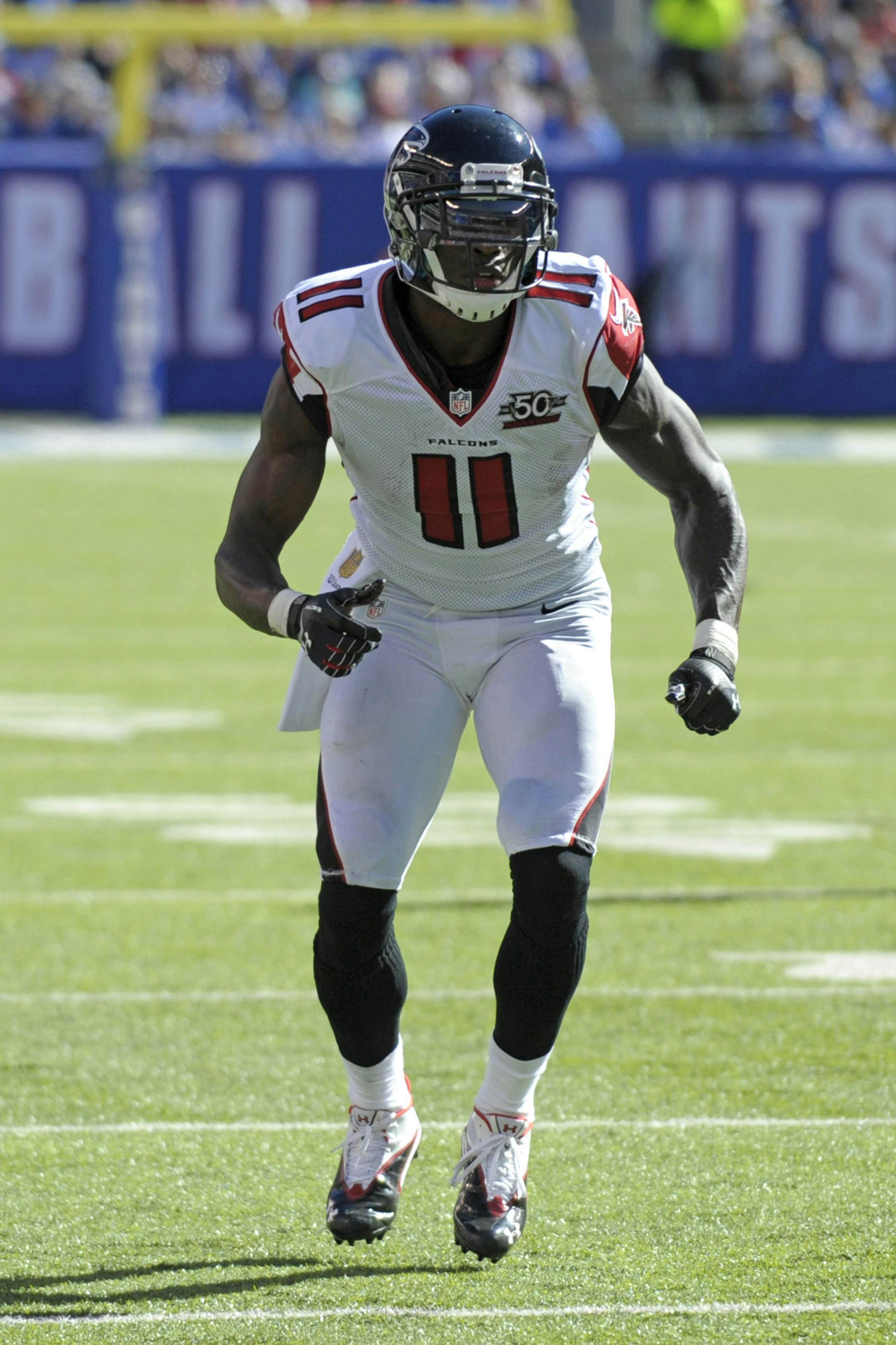 Atlanta Falcons wide receiver Julio Jones during the second half of an NFL football game against the New York Giants, Sunday, Sept. 20, 2015, in East Rutherford, N.J. (AP Photo/Bill Kostroun) ORG XMIT: NYOTK