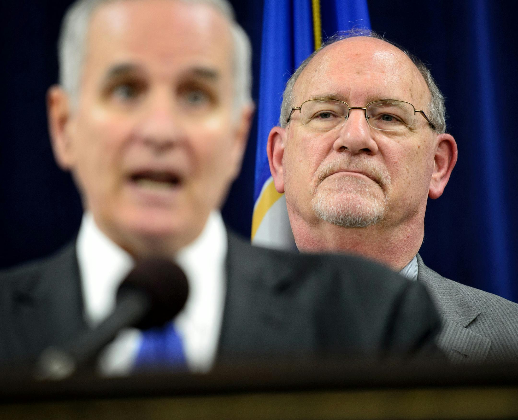 Governor Mark Dayton announced the framework for his Ebola plan. Behind him health commissioner Ed Ehlinger. ] GLEN STUBBE * gstubbe@startribune.com Monday, October 27, 2014 Gov. Mark Dayton has consulted legal and bioethics experts on an Ebola preparedness announcement he will be making Monday afternoon -- presumably about whether the state will quarantine travelers returning from the west African nations at the center of the deadly viral outbreak.