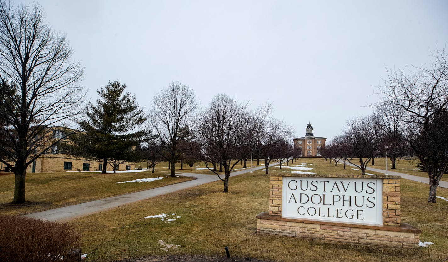 Gustavus Adolphus College in St. Peter, MN. Gustavus Adolphus College was hit by a tornado in 1998 destroying 2,000 trees and 80 percent of the windows on campus buildings.