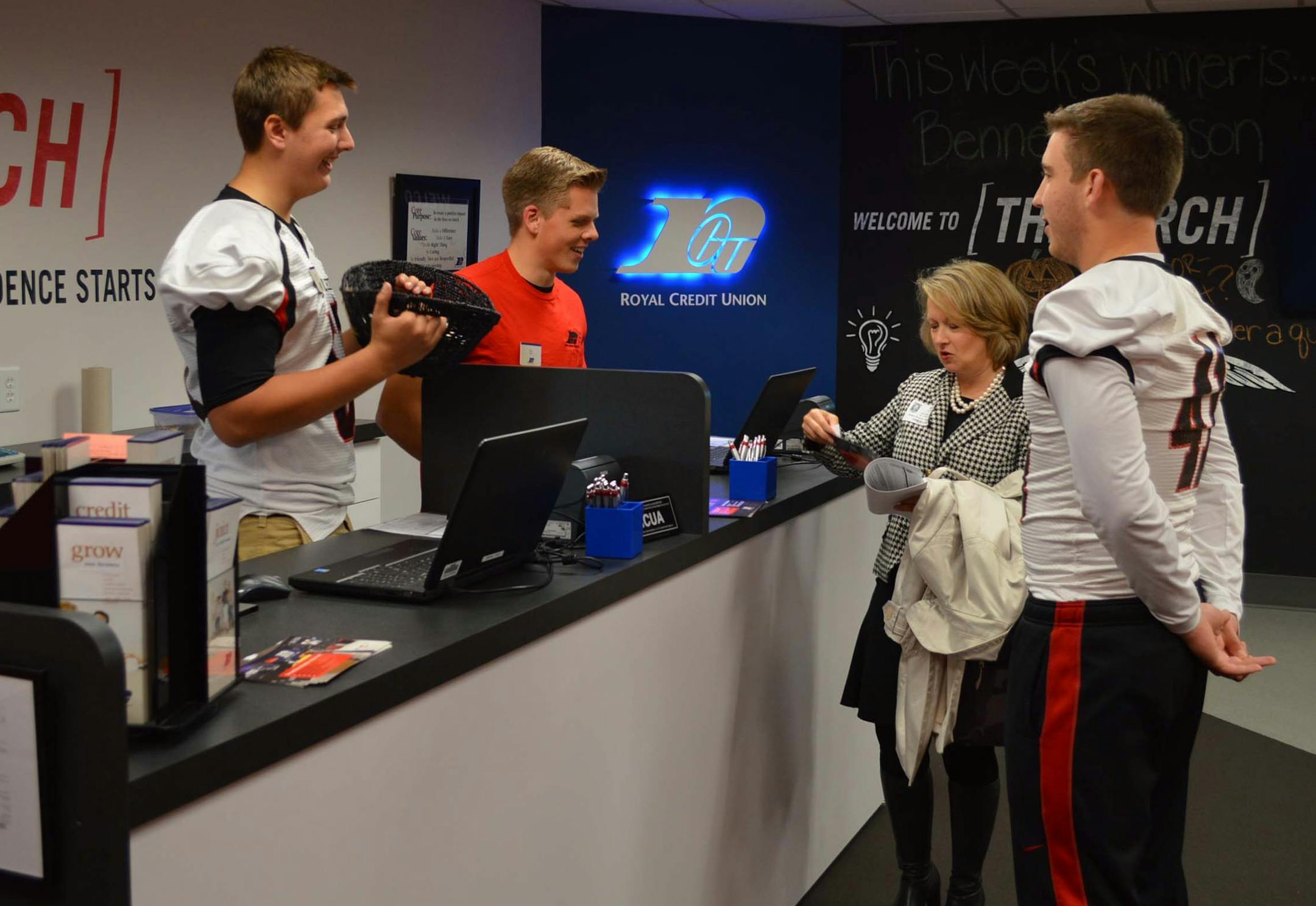 Rep. Jenifer Loon of Eden Prairie visited a branch of Royal Credit Union in Eden Prairie High School.
