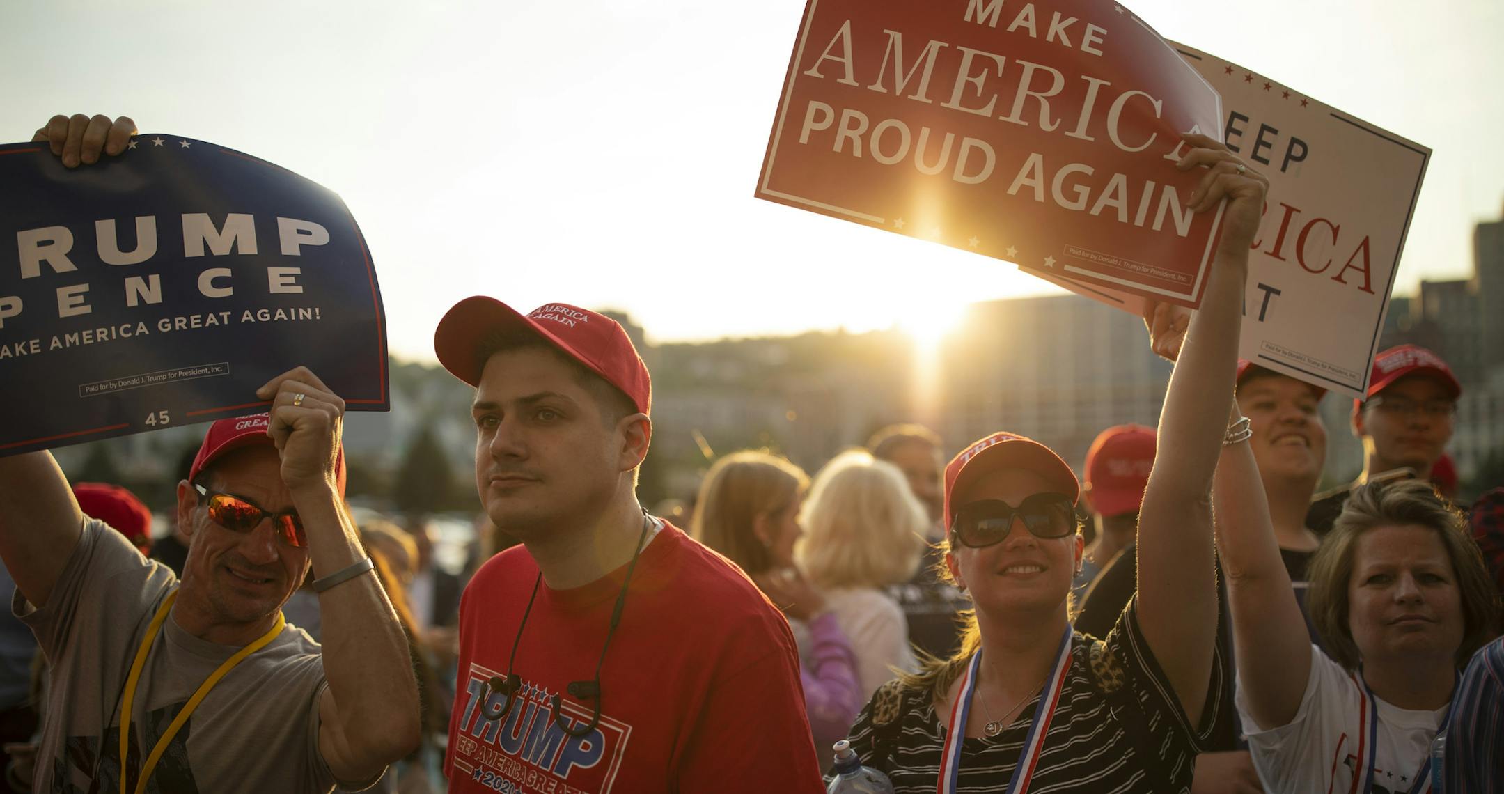Trump supporters who attended the President's rally held signs outside Amsoil Arena afterwards. ] JEFF WHEELER • jeff.wheeler@startribune.com Demonstrators both for and against President Donald Trump rallied outside the DECC Wednesday afternoon, June 20, 2018 during an appearance by the President in Duluth.
