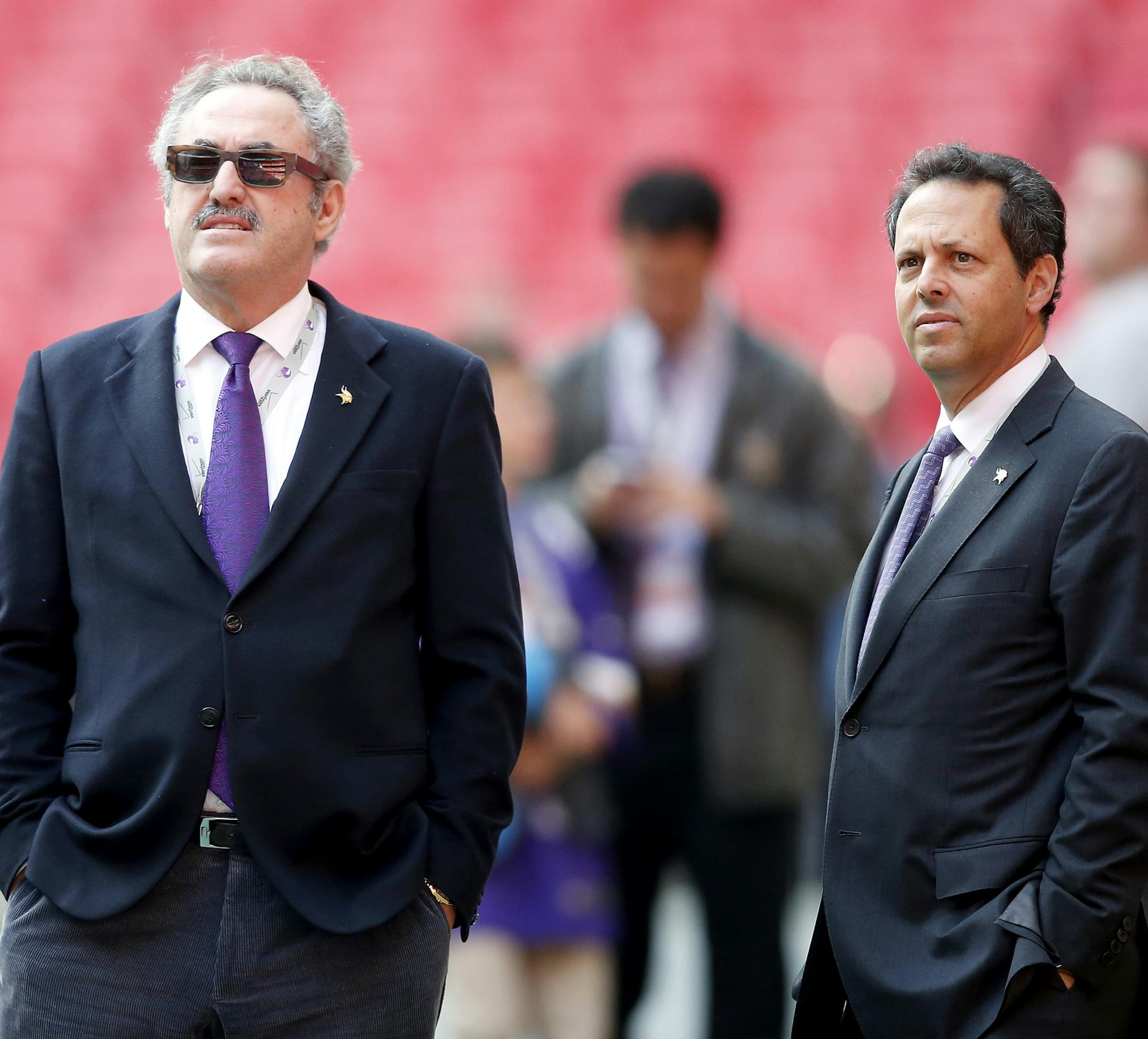 Minnesota Vikings owner Zygi and Mark Wilf stood on the field before Sunday's game between the Minnesota Vikings and Pittsburgh Steelers. ] CARLOS GONZALEZ cgonzalez@startribune.com September 29, 2013, London, England (Minnesota Vikings in London) Wembley Stadium, NFL, Minnesota Vikings vs. Pittsburg Steelers