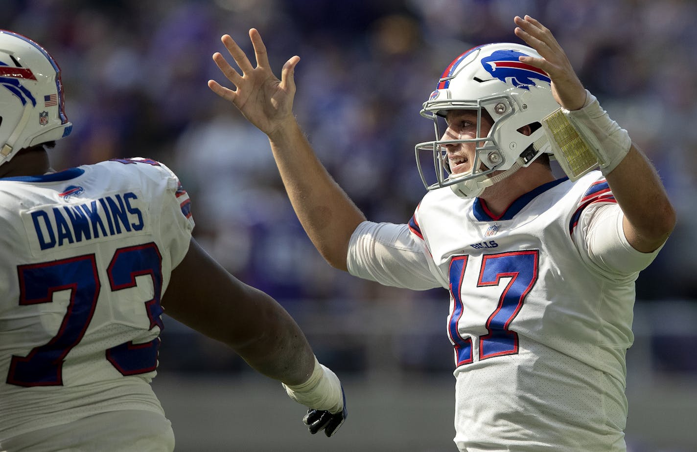 Bills quarterback Josh Allen had a lot to celebrate, including after scoring a touchdown in the second quarter.