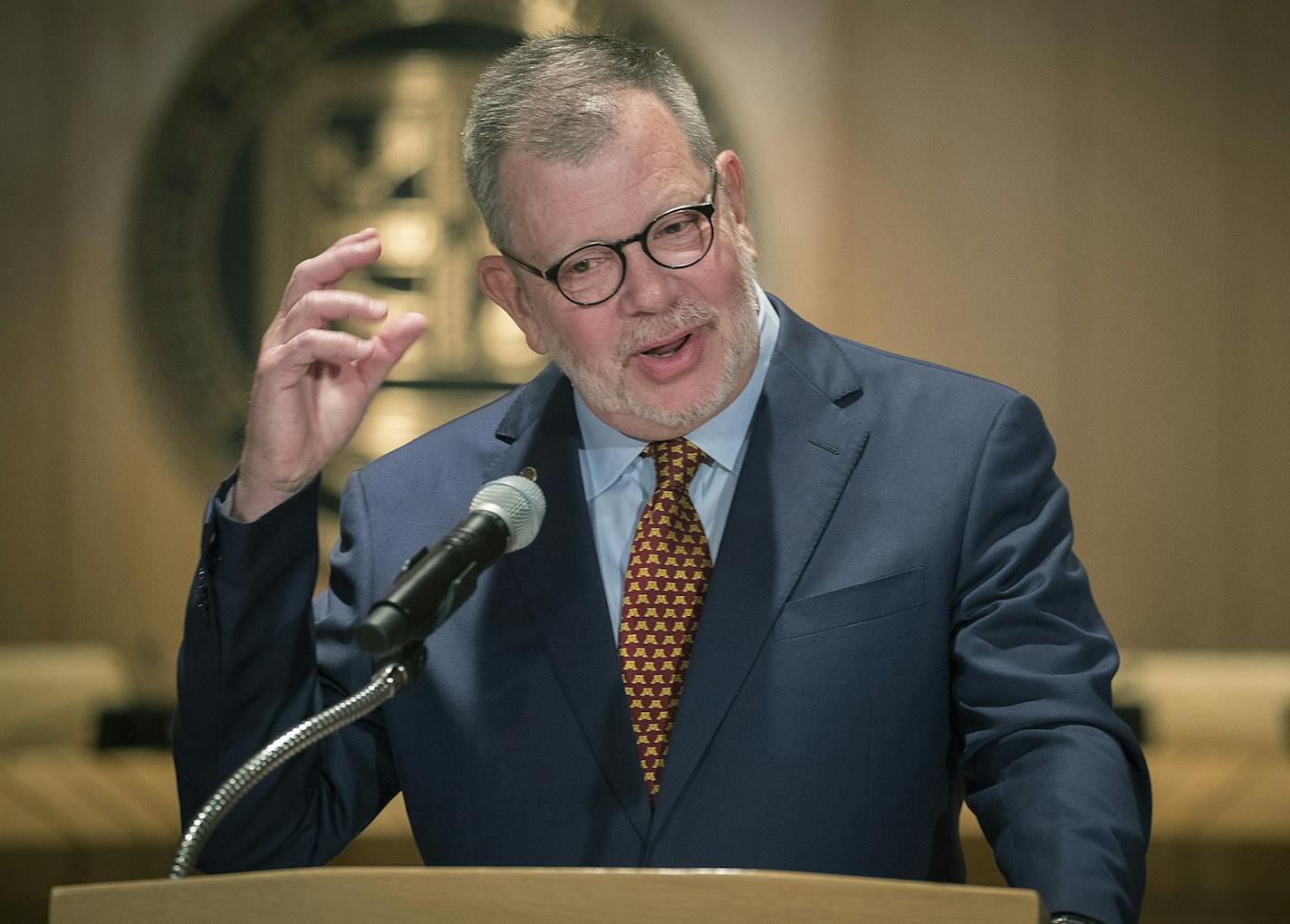 The University of Minnesota President Eric Kaler announced to the media that he is leaving effective July 2019, during a press conference in the McNamara Alumni Center, Friday, July 13, 2018 in Minneapolis, MN.