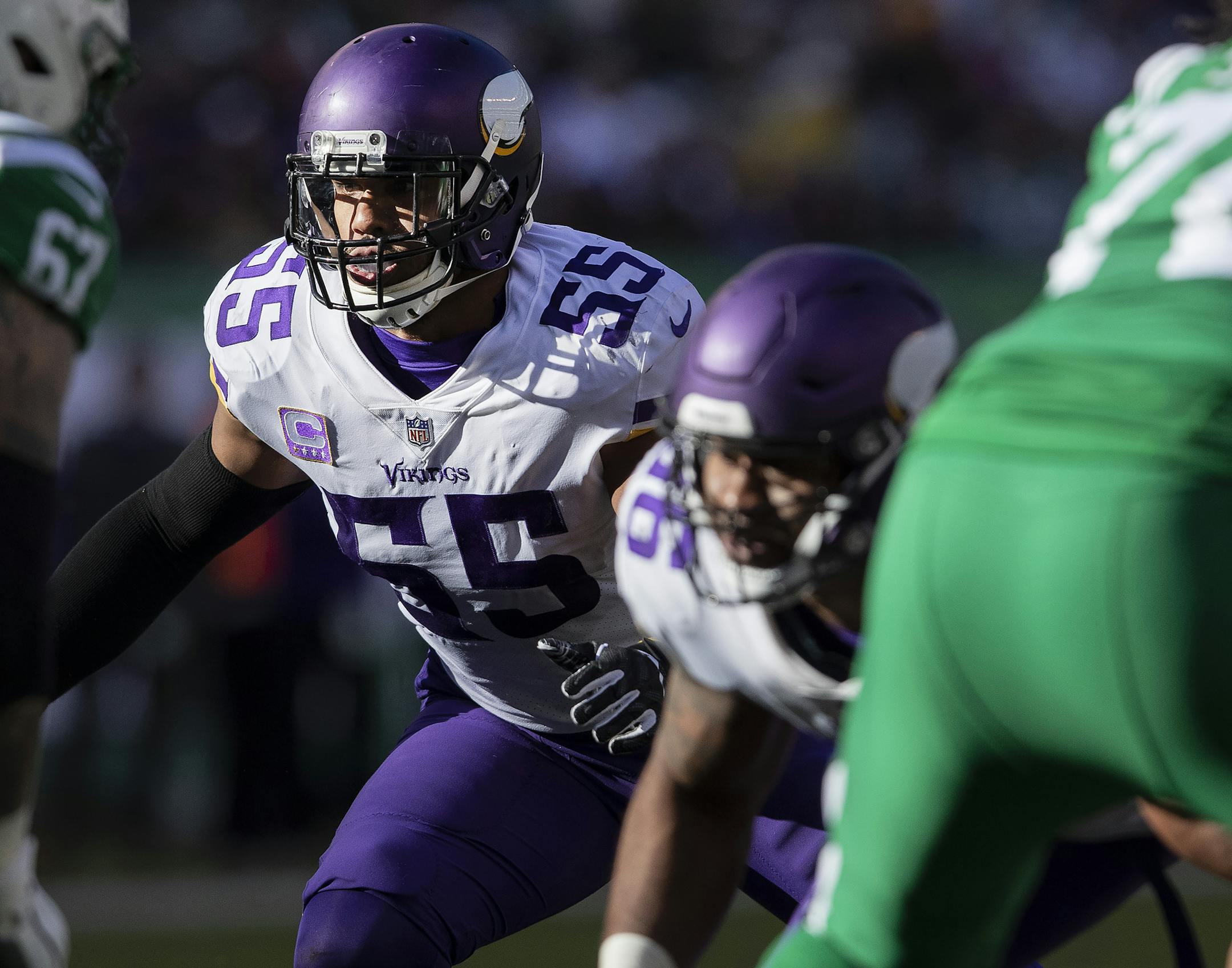 Minnesota Vikings Anthony Barr (55). ] CARLOS GONZALEZ &#x2022; cgonzalez@startribune.com &#x2013; October 21, 2018, East Rutherford, NJ, MetLife Stadium, NFL, Minnesota Vikings vs. New York Jets