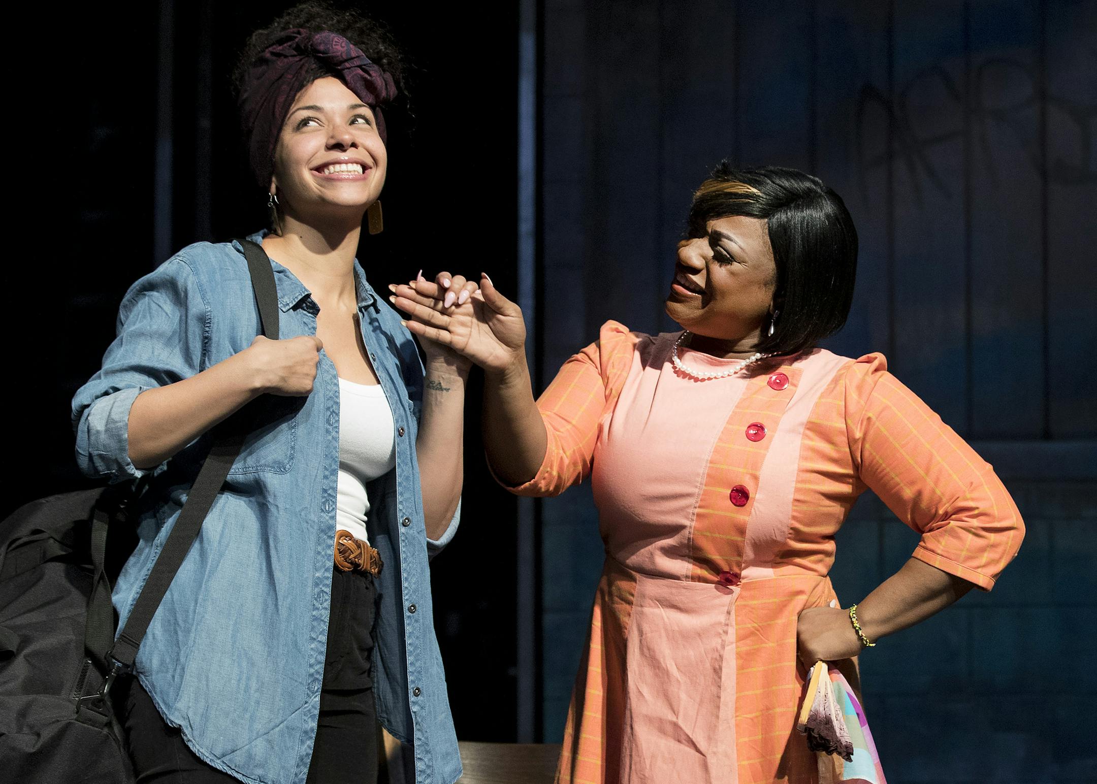 Alexis Sims (left, with Jamecia Bennett) is the title character in “Girl Shakes Loose,” opening next week.