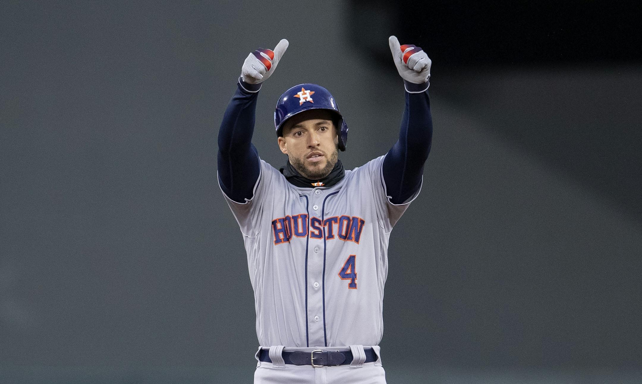 Houston Astros George Springer reacted after hitting an RBI double in the third inning.