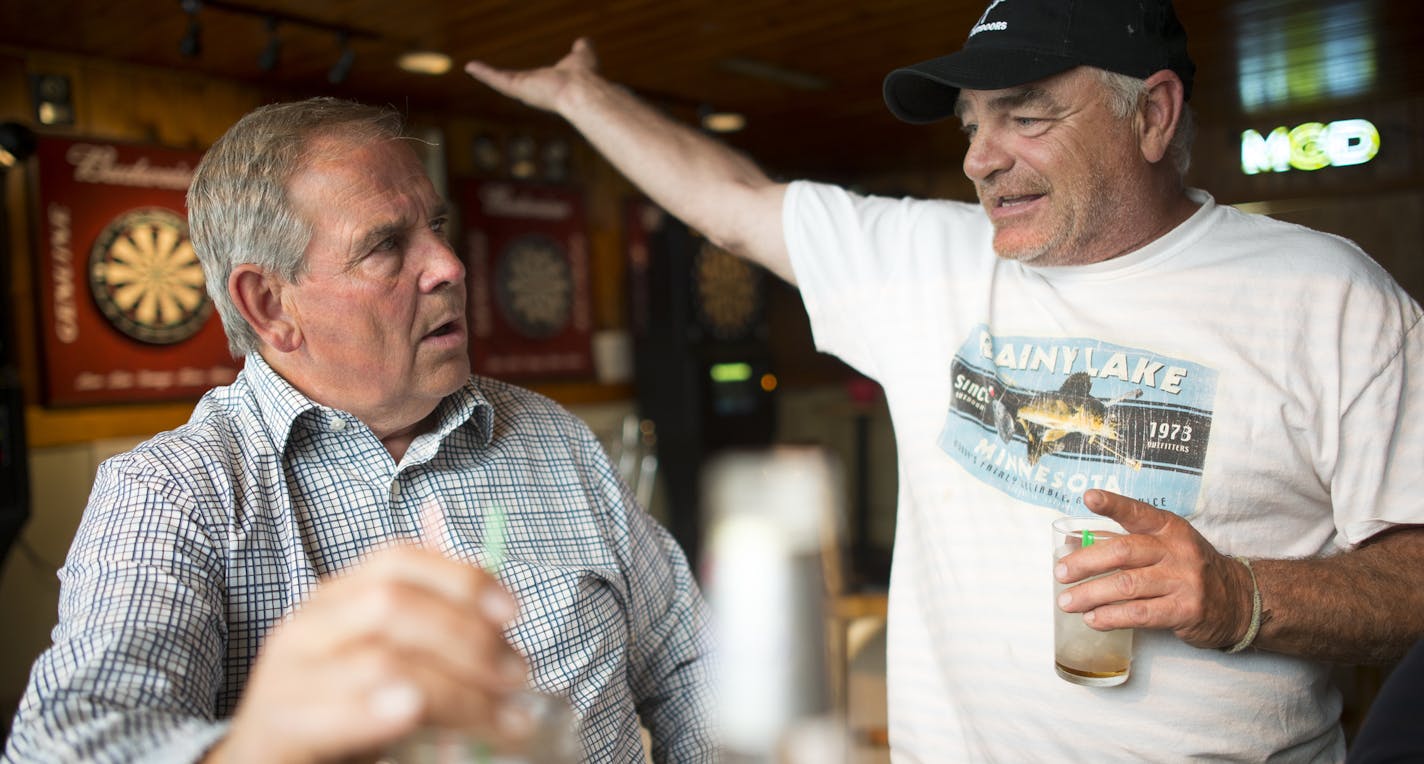 Ranier mayor Dennis Wagner, left, and business owner Barry Woods aired some of their grievances against the train traffic disrupting lives of their small town's residents at the Ranier Municipal Liquor Store on Monday. ] Aaron Lavinsky &#x2022; aaron.lavinsky@startribune.com Global trade versus tiny Minnesota town. Global trade wins. Way too many trains (a 100 percent increase in traffic over the past five years) are traveling through tiny Ranier, Minn. We meet with Ranier locals who are upset w