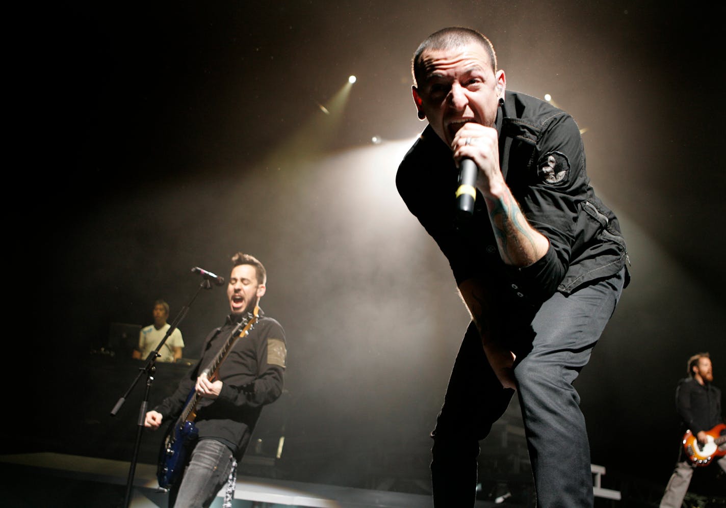 Chester Bennington, one of two lead singers of Linkin Park, performed at the Xcel Energy Center on Wednesday night. The California band is touring in support of its new album "Minutes to Midnight."