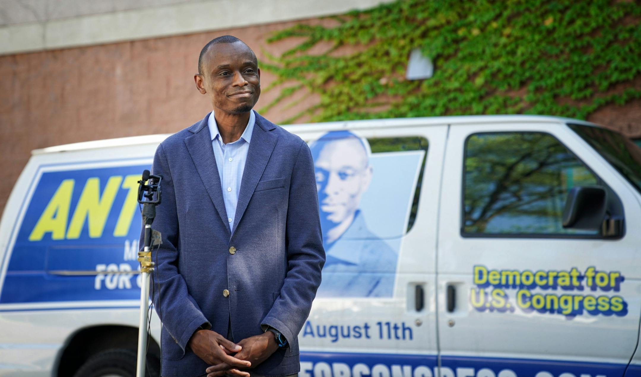 Antone Melton-Meaux spoke to members of the media outside his Minneapolis campaign headquarters and predicted he would win against incumbent U.S. Rep. Ilhan Omar in tonight's primary election.