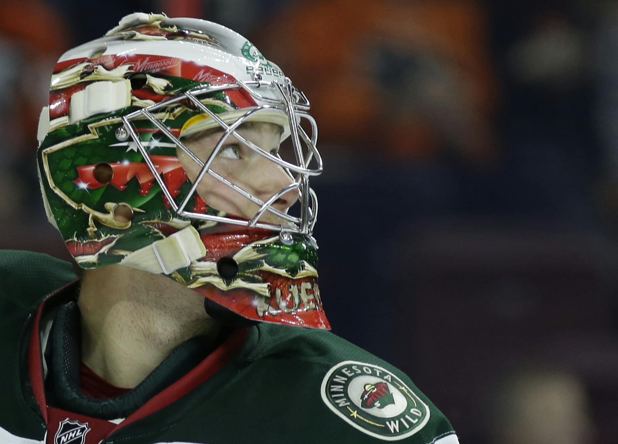 Minnesota Wild's Darcy Kuemper in action during an NHL hockey game against the Philadelphia Flyers, Thursday, Nov. 20, 2014, in Philadelphia. (AP Photo/Matt Slocum)