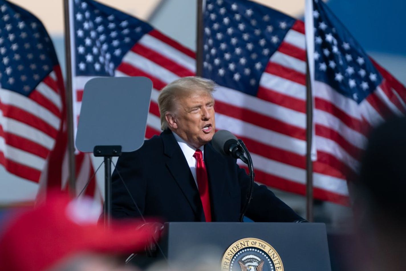 President Trump took aim at Minnesota Attorney General Keith Ellison for enforcing the crowd restrictions at his rally Friday in Rochester.