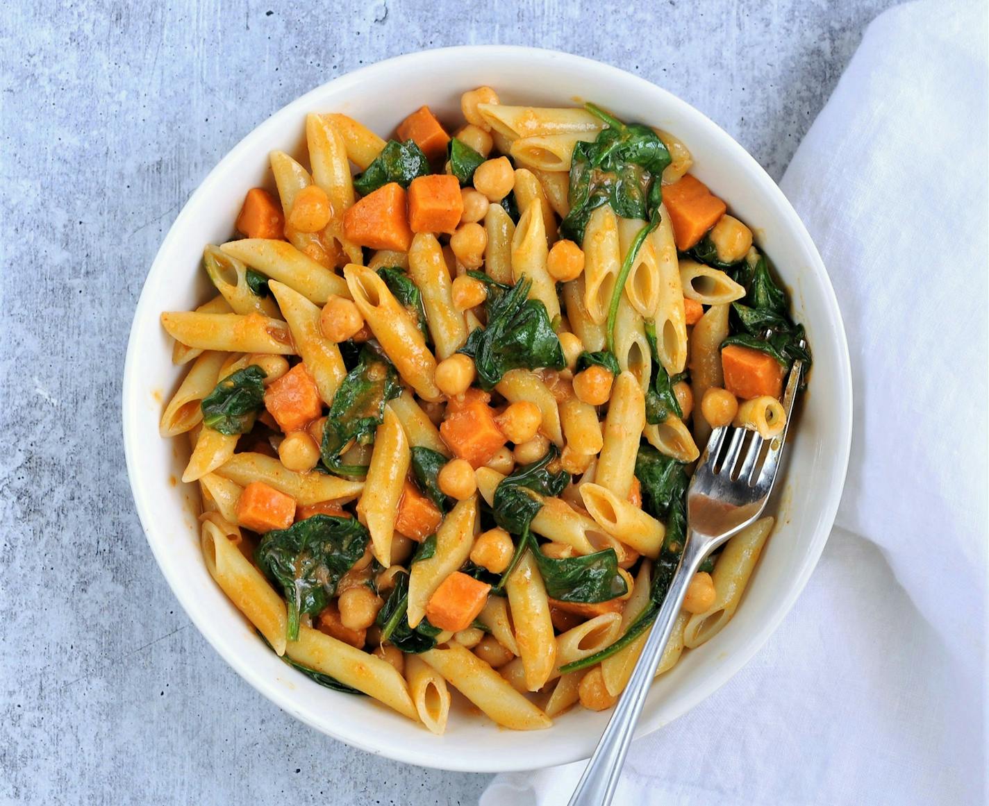 Chickpea and Sweet Potato Coconut Curry Penne Credit: