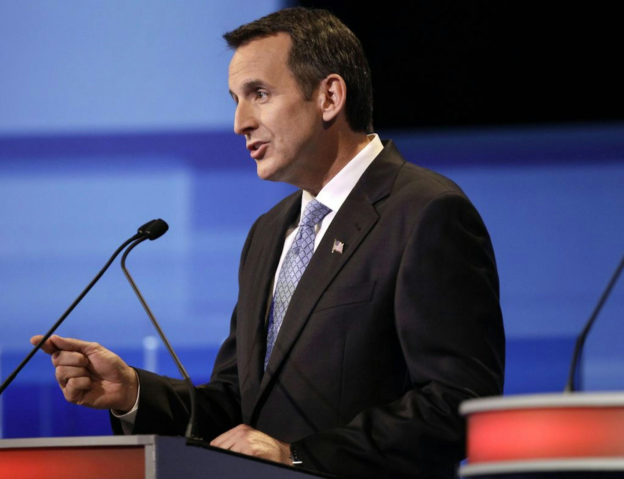 Republican presidential candidate former Minnesota Governor Tim Pawlenty speaks during the Iowa GOP/Fox News Debate at the CY Stephens Auditorium in Ames, Iowa, Thursday, Aug. 11, 2011.