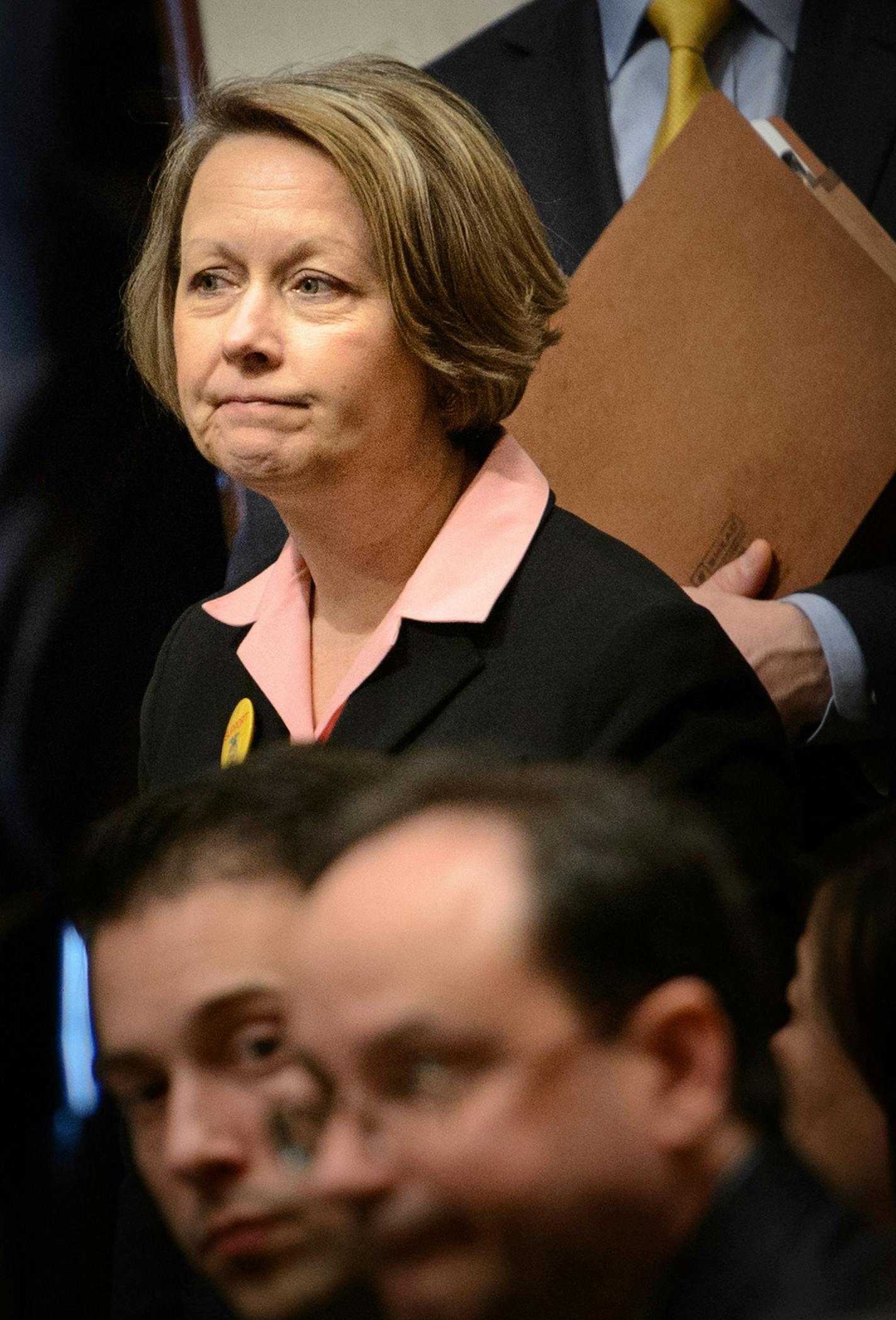 Bill author Rep. Jennifer Loon, R- Eden Prairie waited for the start of Thursday's session. Her bill was delayed and will head to the Ways and Means committee. The Minnesota State Legislature delayed a bill that make tenure less important than merit when it comes to teacher layoffs. ] GLEN STUBBE * gstubbe@startribune.com Tuesday, February 24, 2015