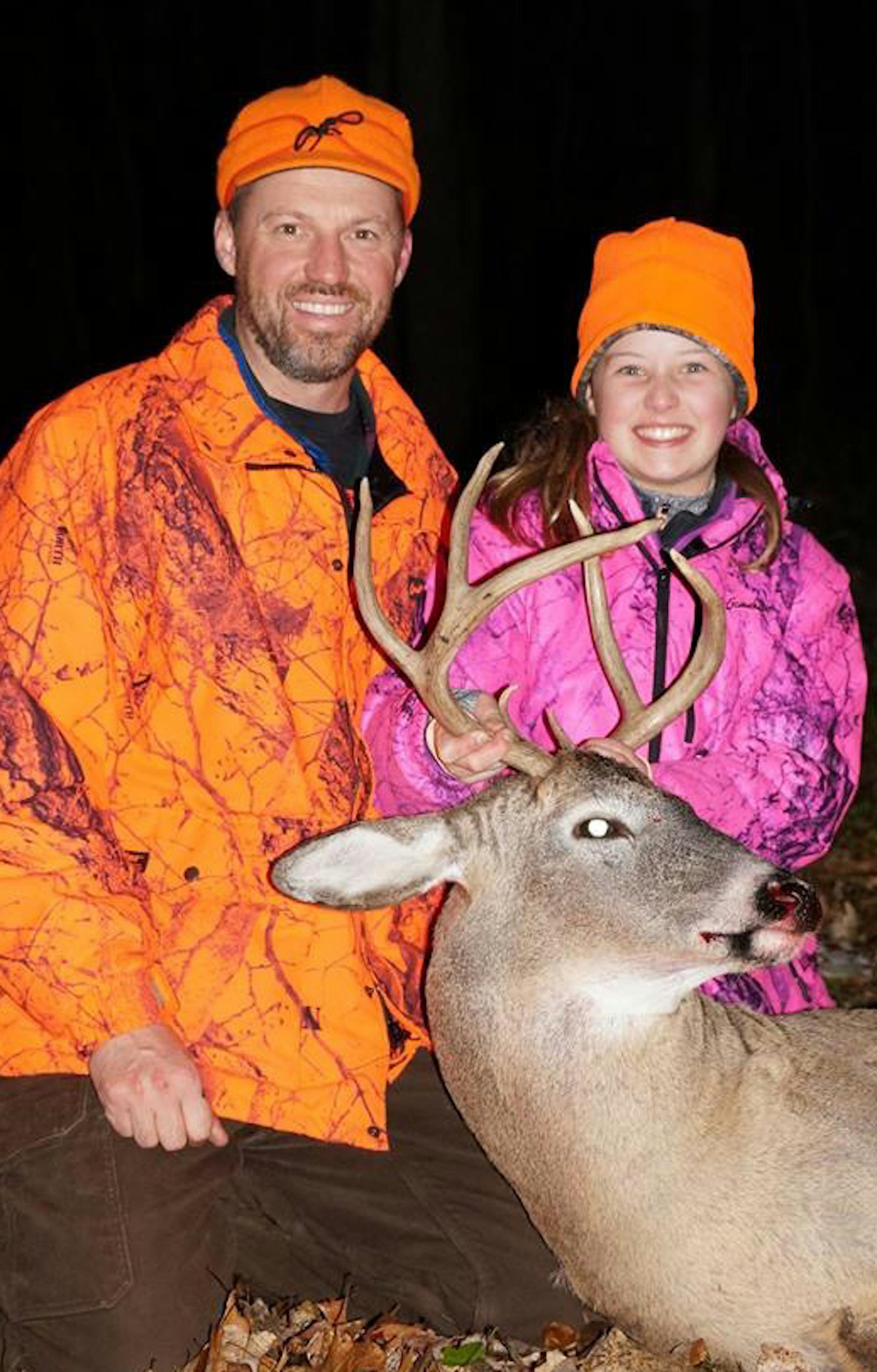 This 8-point buck was taken by Bridget Bohnsack, age 12, on opening day, with only 5 minutes of shooting time remaining. This was Bridgetís first year hunting, first day sitting in the stand and first deer taken. She was with her dad, Ben Bohnsack, on property the family owns and lives on near Cold Spring, Minn The hunting party consisted of Bridget and her dad, grampa, and two uncles, representing 3 generations of hunters.