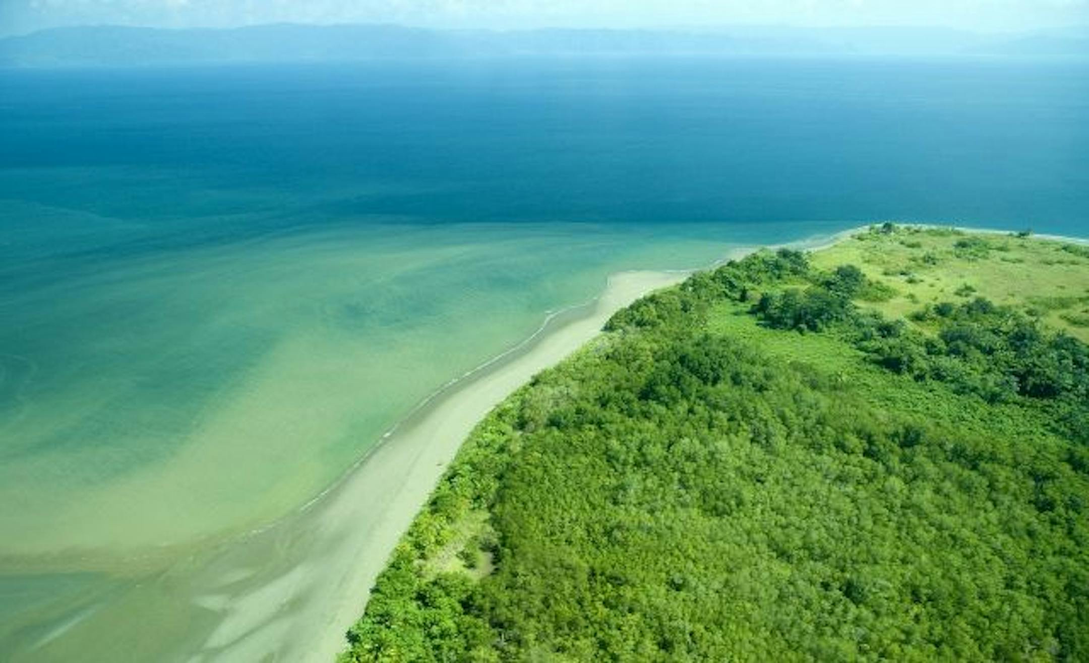 An aerial view shows the remote, wild environs of the eco-resort Playa Nicuesa in Costa Rica.