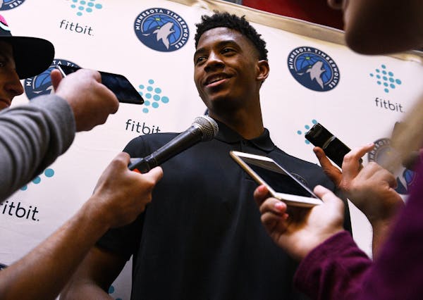 Jarrett Culver speaks with media on his first official day with the Timberwolves during NBA Summer League at Thomas and Mack Center in Las Vegas, Neva