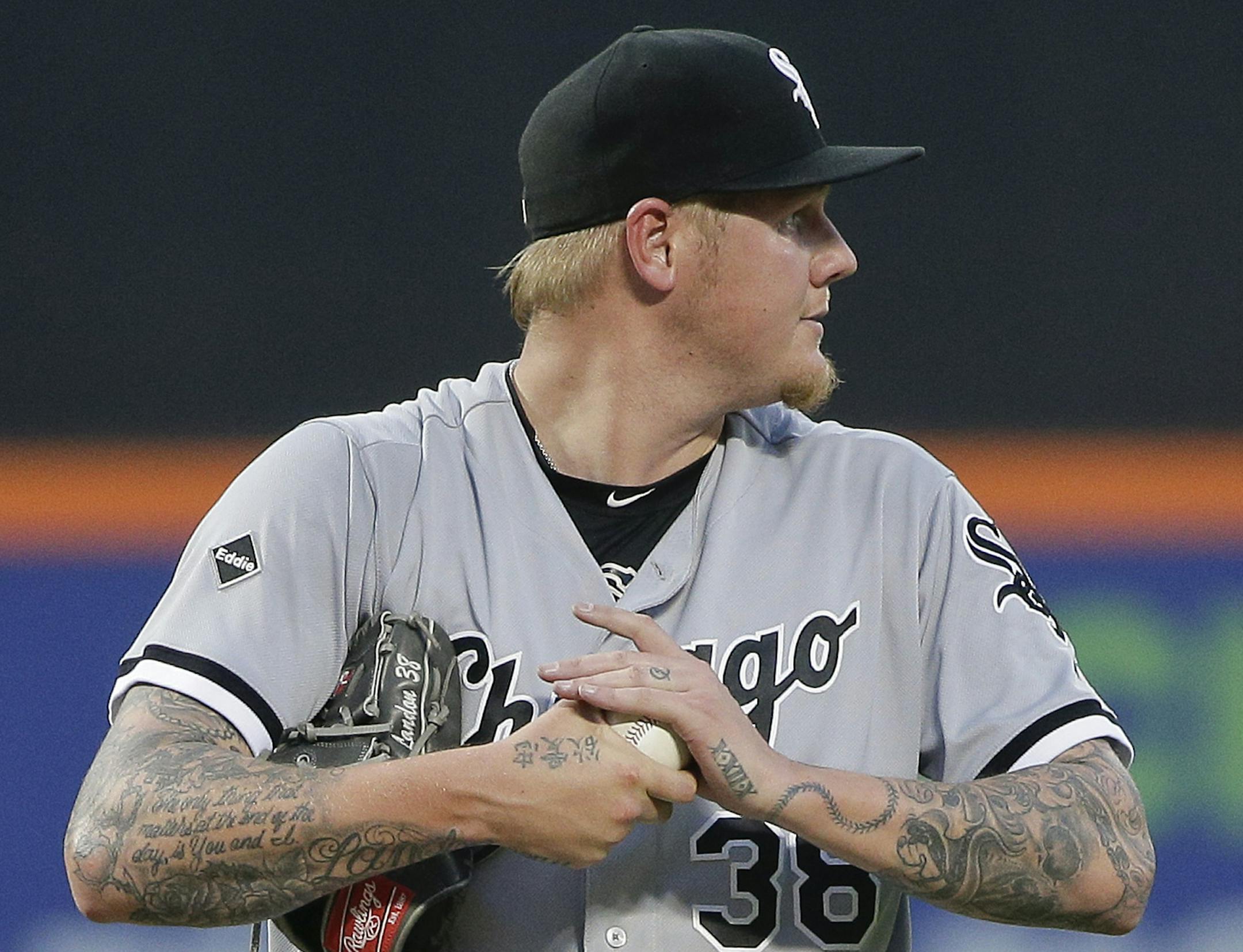 Chicago White Sox pitcher Mat Latos (38) walks back to the mound after giving up a two-run home run to New York Mets' Neil Walker during the third inning of a baseball game, Tuesday, May 31, 2016, in New York. (AP Photo/Julie Jacobson)