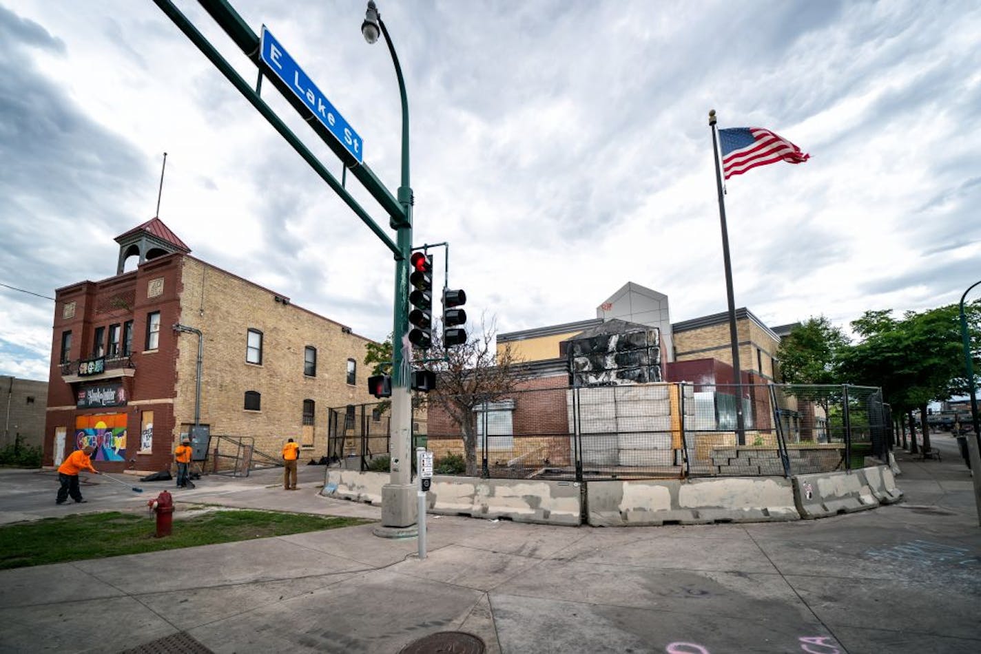 The burned out Third Precinct at the corner of E. Lake Street and Minnehaha Avenue in Minneapolis, seen on July 16. Voters could face competing ballot questions in November, as the city debates how to remake policing in Minneapolis after George Floyd's death.