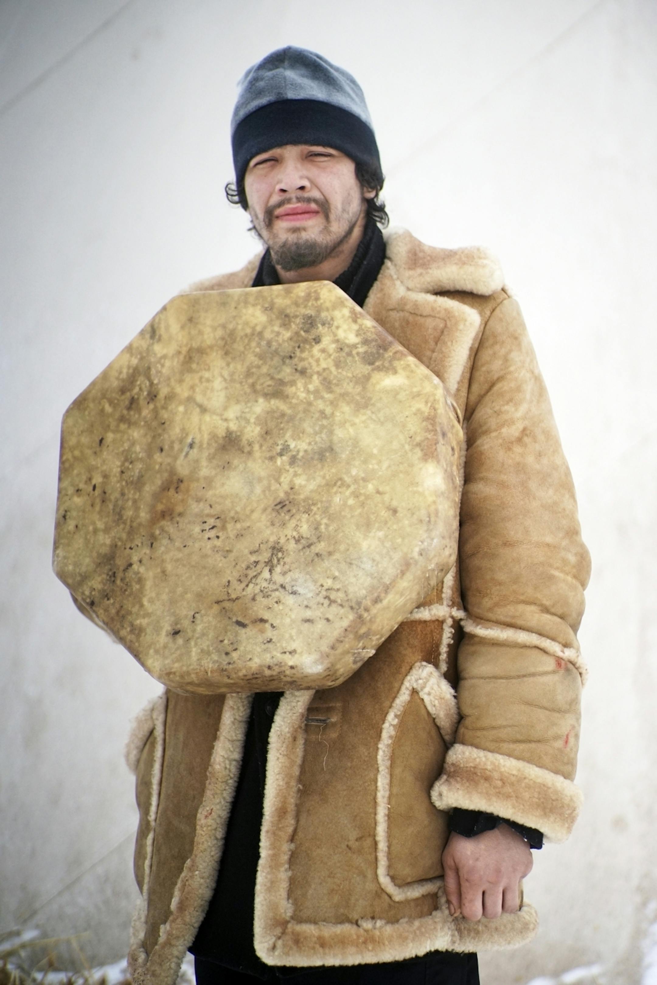 Steven Paul is a Nez Perce affiliated Native American who says "my father, my mother have taught me this way of life: anything good is going to have an obstacle in front of it. It's a world wide ceremony to protect the Earth." He received this drum as a gift recently.