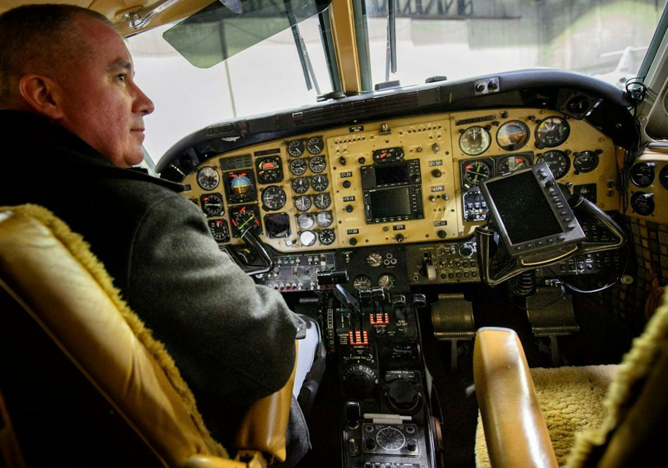 Jeff Flynn, chief pilot for MNDOT flies the Governor in addition to other MNDOT duties. He is in the cockpit of the 1981 Beechcraft King Air has analog instruments which do not provide the clearest information.