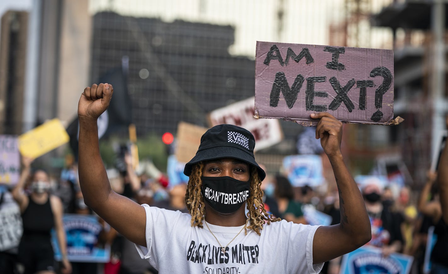 Protesters marched downtown to the Minneapolis Police Department's First Precinct in a solidarity rally and march for Jacob Blake that started in front of the Hennepin County Government Center on Monday, August 24, 2020.