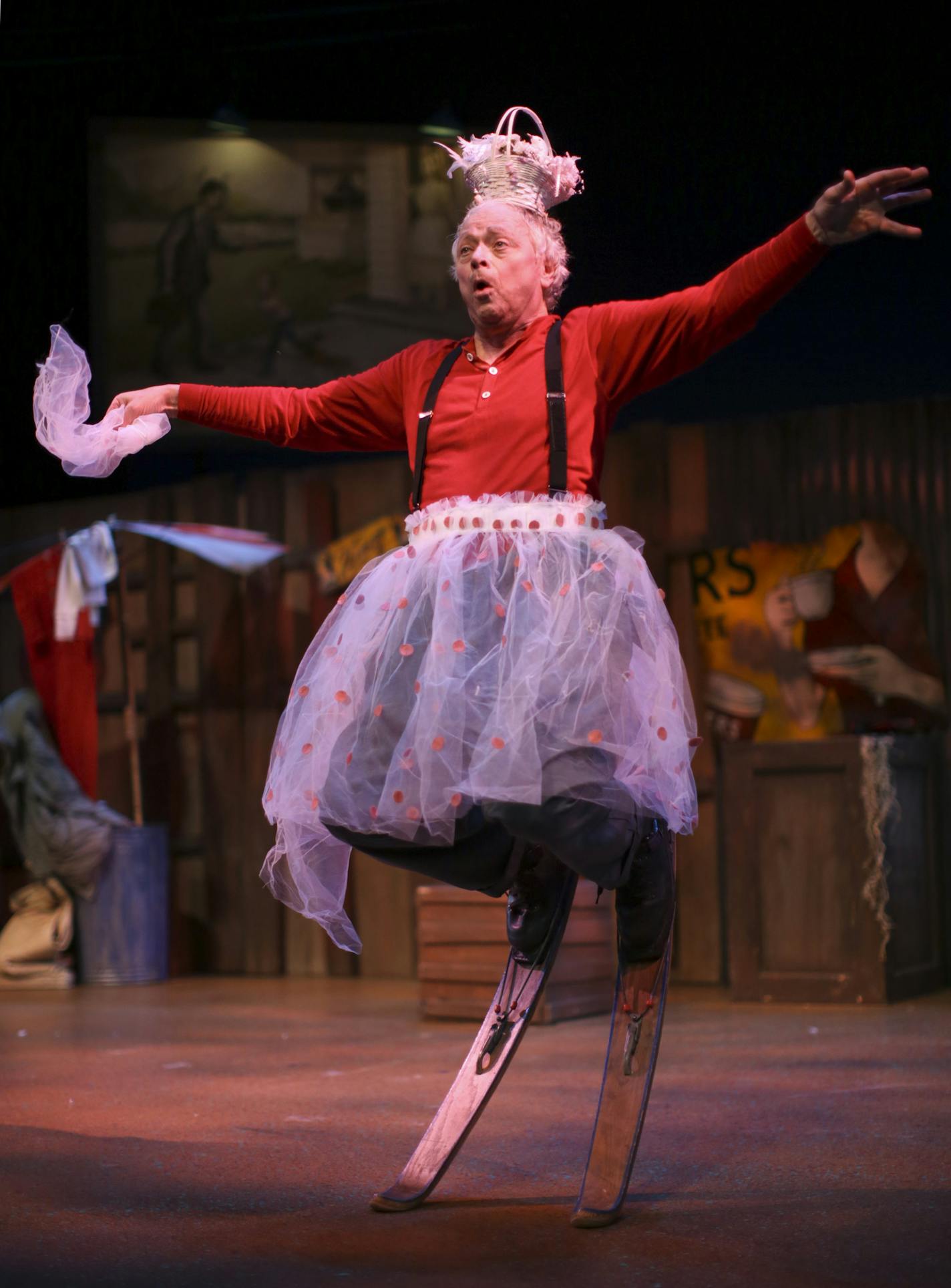 Gale LaJoye danced on a skis during a scene from his solo show "Snowflake" at the Children's Theatre Company Sunday afternoon. ] JEFF WHEELER &#x201a;&#xc4;&#xa2; jeff.wheeler@startribune.com Gale LaJoye, a virtuoso of wordless theater, premiered "Snowflake" 25 years ago at the Southern Theater before taking it all over the world. He's returned to the Children's Theater Company in Minneapolis to put his solo show about the brilliance, wit and poignancy of a drifter named Snowflake, to bed. He re