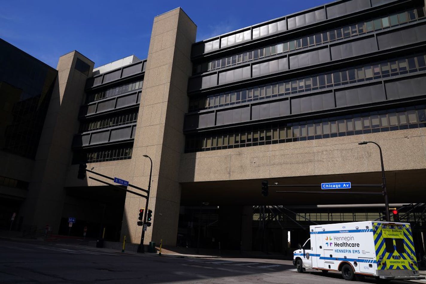 An ambulance arrived at Hennepin County Medical Center Tuesday.