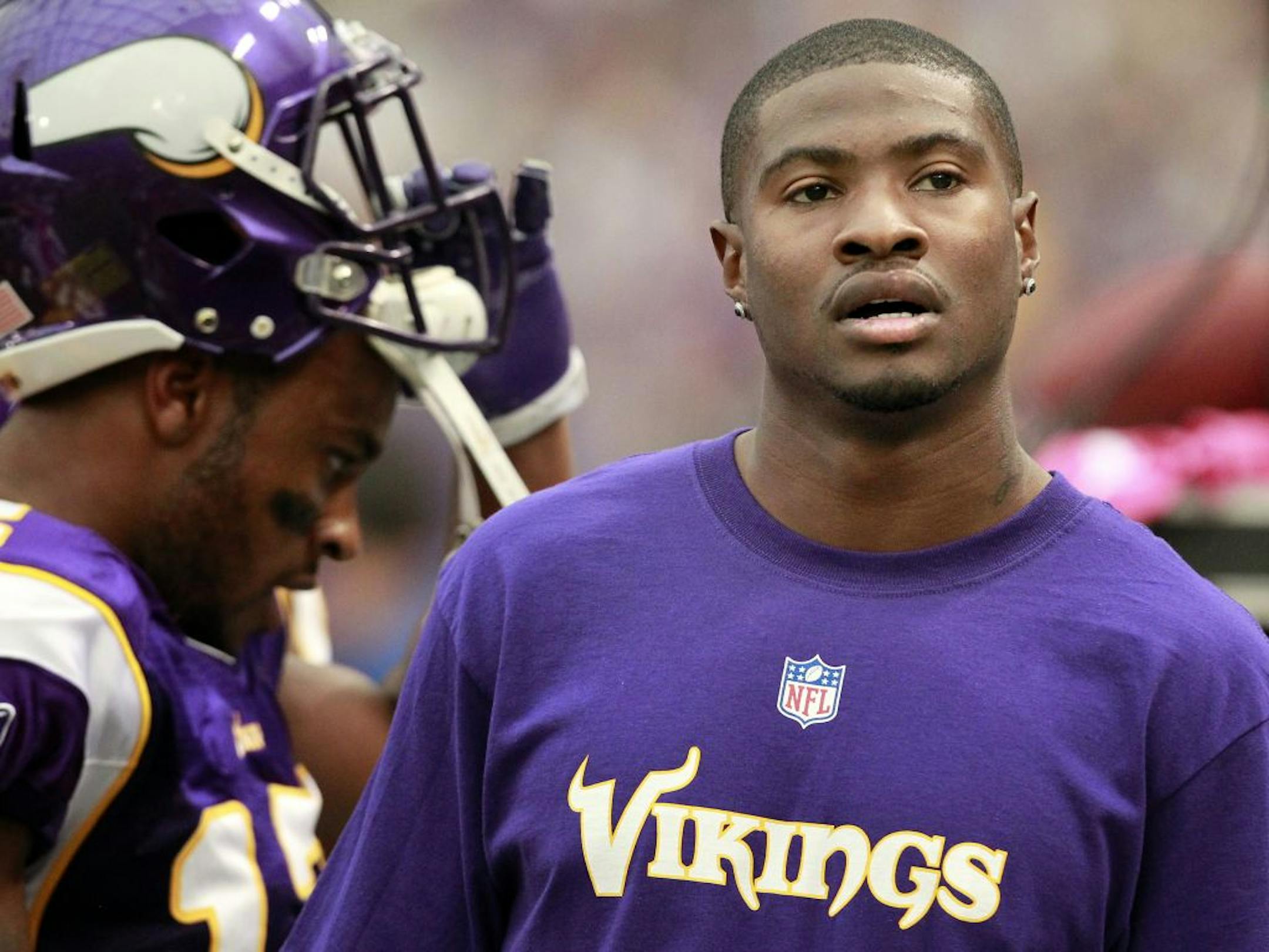 Vikings receiver Bernard Berrian on the sidelines during the second quarter on Sunday.