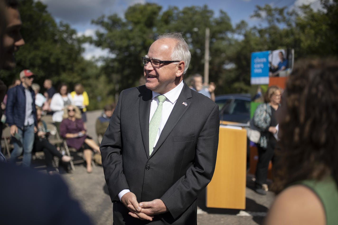 Governor Tim Walz spoke during a press conference Kaposia Park about his plan to have Minnesota adopt California stricter fuel efficiency stadards.] Jerry Holt &#x2022; Jerry.holt@startribune.com Gov. Tim Walz to announce that MN will adopt California's more stringent auto emission rules just as the Trump administration moves to take them away. MN has already joined in the lawsuit to prevent Trump from removing the California exemption to the clean air act, which allows that state to set stricte