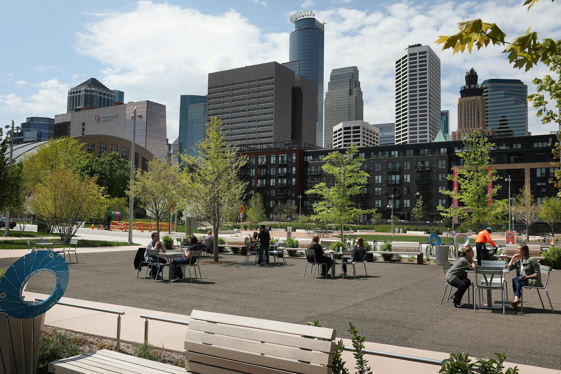 Visitors enjoyed the warm weather Friday at Downtown East Commons park in Minneapolis.