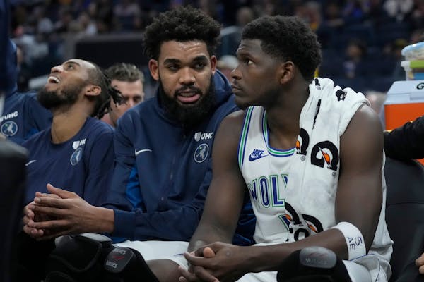 With Karl-Anthony Towns injured, Anthony Edwards, right, will have to carry the load to avoid a three-game losing streak -- if he is able to play thro