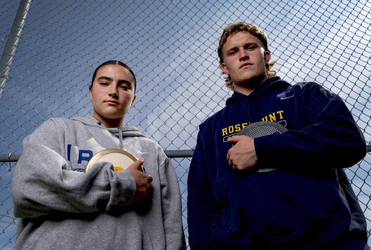 Jordan Hecht and Hayden Bills of Rosemount high school track and field Monday, May 15, 2023, in Rosemount, Minn. ] CARLOS GONZALEZ • carlos.gonzalez@startribune.com