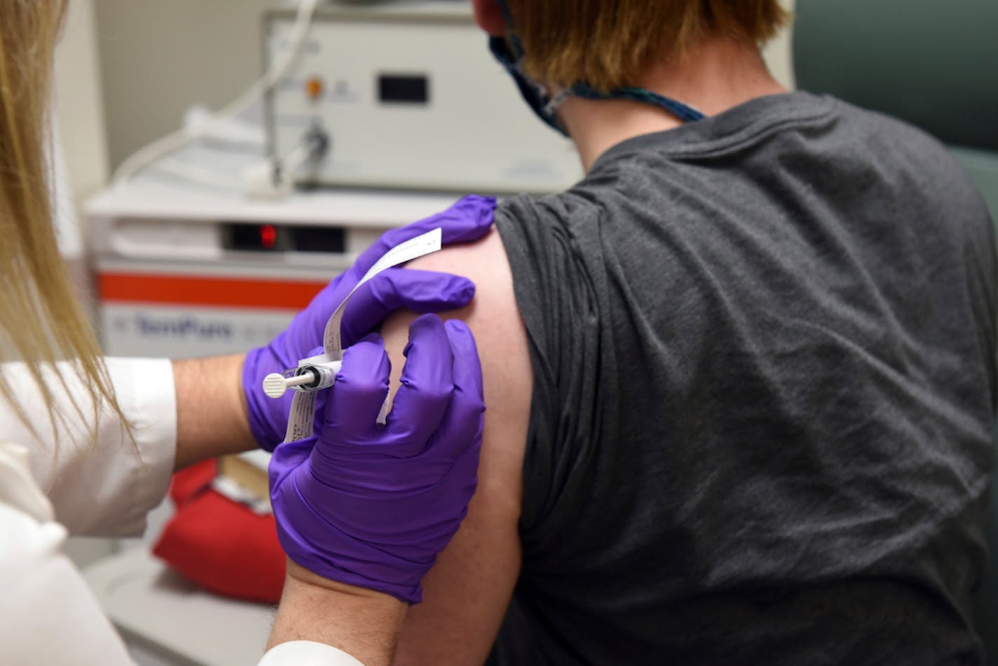 The first patient enrolled in Pfizer's COVID-19 coronavirus vaccine clinical trial at the University of Maryland School of Medicine in Baltimore received an injection May 4.