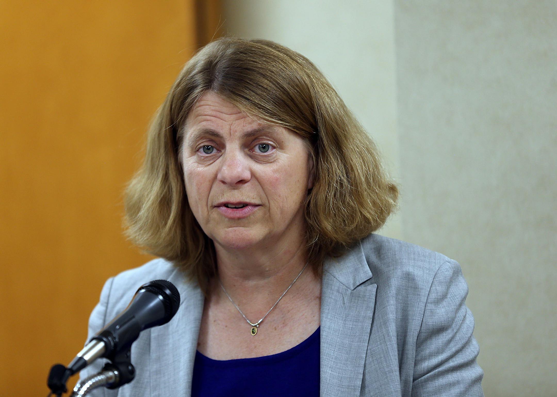 Penny Wheeler, MD, Allina Health president and chief executive officer spoke about the strike Sunday June 19, 2016 in Minneapolis, MN.] Day One in the Allina Health nurses strike. Jerry Holt /Jerry.Holt@Startribune.com