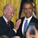 FILE - In this June 24, 2015 file photo Vice President Joe Biden and President Barack Obama speak in the East Room of the White House in Washington. P