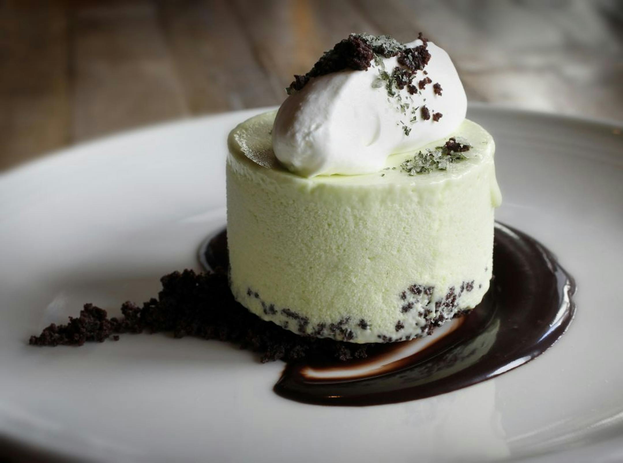 The grasshopper pie dessert. Restaurant review; Butcher & the Boar with Chef, Jack Riebel. Food: "For the table" charcuterie platter, preserved shrimp, smoked beef long rib, one of the sausage plates (their pick), footlong hot dog, mint-chocolate frozen cake. A bourbon cocktails. The wood-burning stove. [ TOM WALLACE �\u20AC� twallace@startribune.com _ Assignments #20023344B_ May 10, 2012_ SLUG: rn0517_ EXTRA INFORMATION: Names CQ'ed by rick and subjects. ORG XMIT: MIN2012121119123323