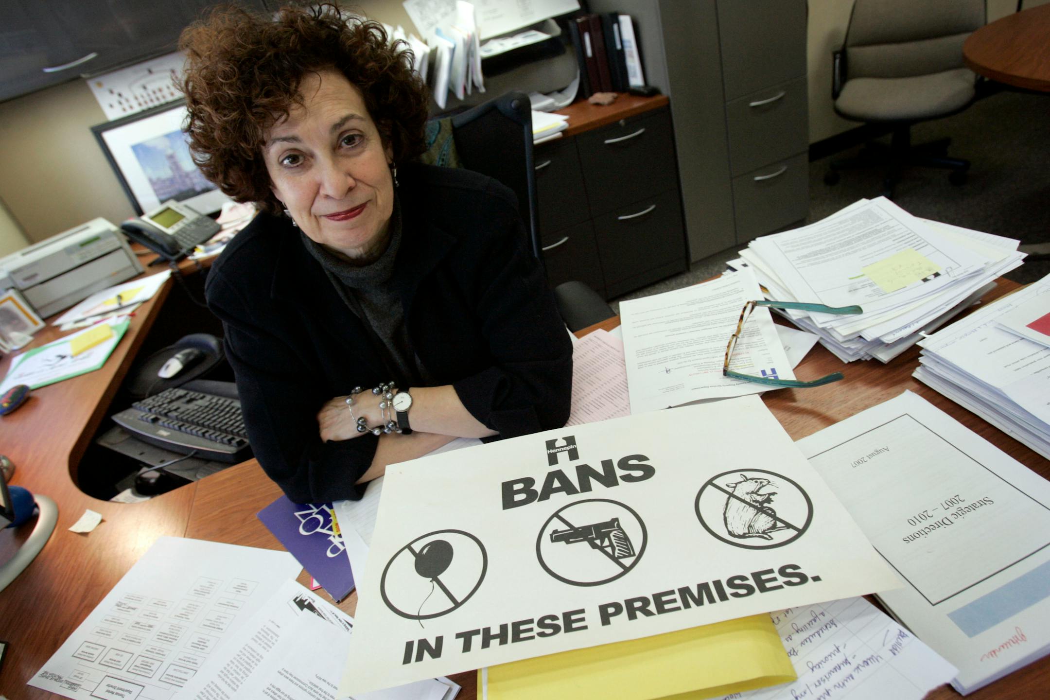 Judy Hollander, director of Hennepin County property services, received this sign from a friend in response to mice problems at the government center.