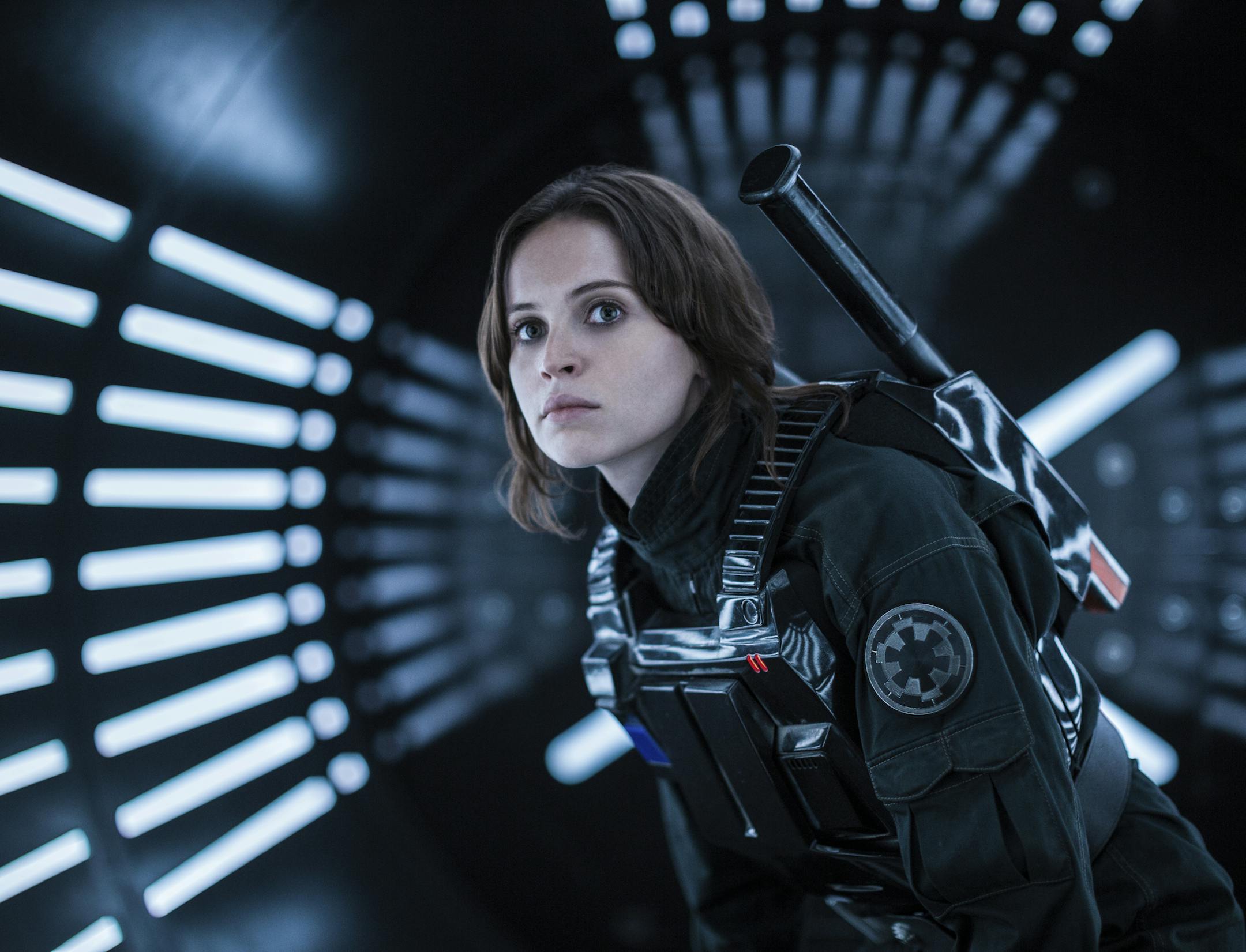 This image released by Lucasfilm Ltd. shows Felicity Jones as Jyn Erso in a scene from, "Rogue One: A Star Wars Story." (Jonathan Olley/Lucasfilm Ltd. via AP)