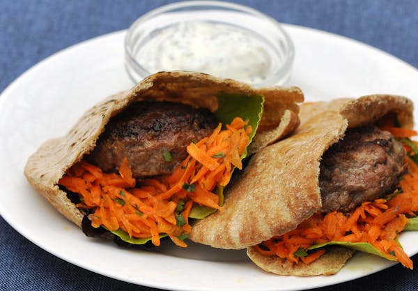 Meredith Deeds, Special to the Star Tribune Spiced Beef Pita Sandwiches with Moroccan Carrot Slaw.
