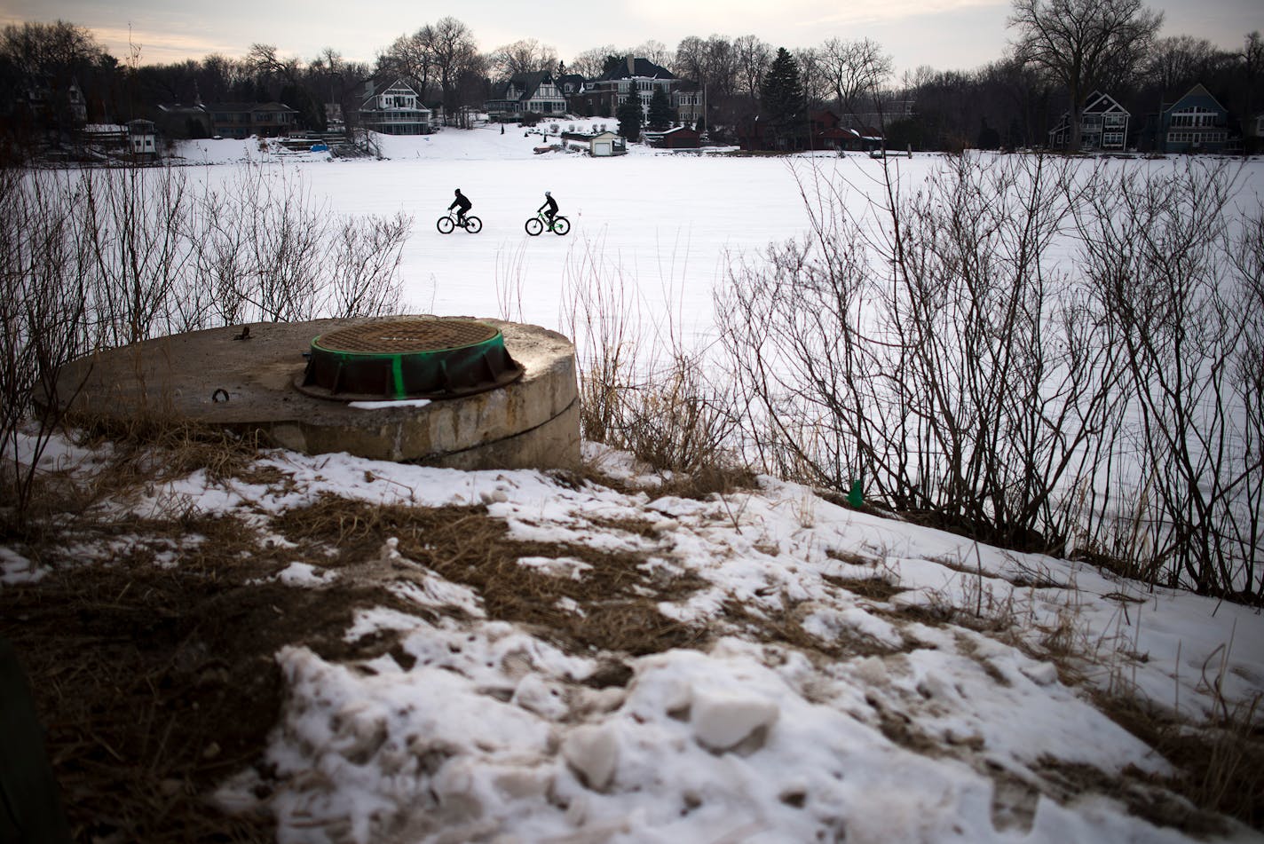 Making the way across Wayzata Bay by fat bikes in 2015.