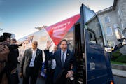 Dean Phillips stepped off of his campaign bus at the New Hampshite Statehouse where he filed a declaration of candidacy to run for the New Hampshire p
